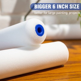 Mister Rui Foam Paint Roller Cover, 6 Inch (155MM) Sponge Paint Roller Sleeve, Foam of Premium Quality Can Be Used with Water and Oil-Based Paints, Pack of 10