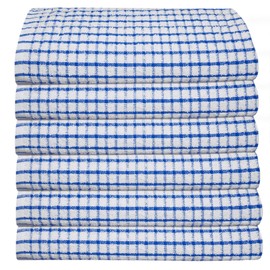 Pack of 6 Jumbo Size Terry Tea Towel (46 x 66 cm) - Super Soft Ring Spun Combed Cotton – Check Design – High Density Weave & Thick Construction – Ultra Absorbent & SuperDry - Hanging Loop
