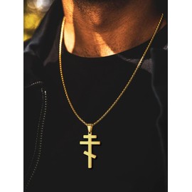 FaithHeart Orthodox Cross Necklace for Men and Women, Punk Necklace with Cross of the Orthodox, Stainless Steel/925 Orthodox Cross, Chain with Pendant for Orthodox Christians, Stainless Steel, No