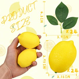 Lorigun 48 Pcs Fake Yellow Lemons with Leaves, Artificial Yellow Lemons Faux Decorations for Summer Party Table Centerpieces