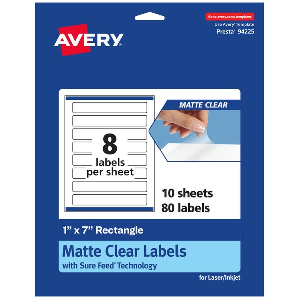 Avery Matte Clear Rectangle Labels, 1" x 7", 80 Count,
