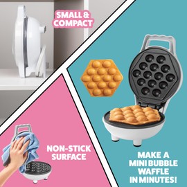 Bubble Mini Waffle Maker- Special Holiday Breakfast w Tiny Hong Kong Egg Style Design, 4" Individual Waffler Iron, Electric NonStick Baker w Recipes- Ice Cream Treat Dessert, Dorm Essential Xmas Gift