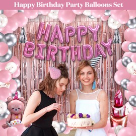 Pink Birthday Decorations For Women ，Happy Birthday Party Decorations For Girls