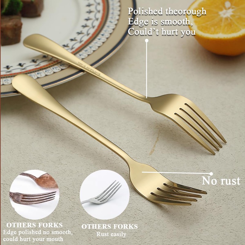 ReaNea Gold Dinner Forks 12 Pieces, Stainless Steel Titanium Gold