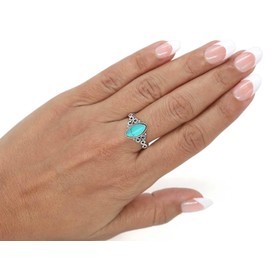 Jeweloporium 925 Silver Ring for Women Blue Turquoise Stone Fashion Small Silver Ring Adjustable Size S to Z+1 Engagement Gift Solitaire Jewellery