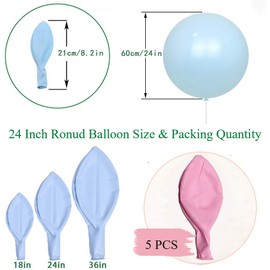 IN-JOOYAA 24 Inch Latex Round Balloons 5 Pack Macaron Pink Thick Giant Balloons for Party Decorations