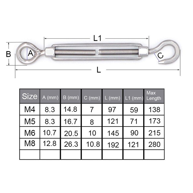 Medifier Turnbuckle Hook and Eye M5 10pcs Wire Tensioner Tightener