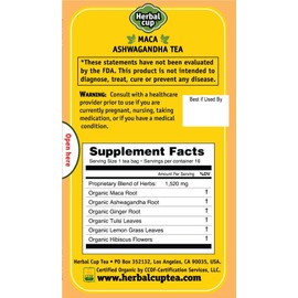 Herbal Cup Ayurveda Maca Tea, Organic Ashwagandha, No Caffeine Herbal Teas (16 Count, Pack of 6)