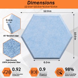 DEKIRU Self Adhesive Soundproof Foam Panels 18 Pack, 12''X10''X0.4'' Hexagon Acoustic Panels, Easy Install Sound Absorbing Panels for Home Recording Studio, Office, and More (Sky blue)
