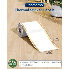 Phomemo Thermal Labels-Gold Linear Border for Barcode/Address/Logo/Mailing/Business/Home Tag, Compatibility with M220/M250/M221 Label Maker, 2.36"x3.39"(60x86mm),90 Labels/Roll, 3 Rolls