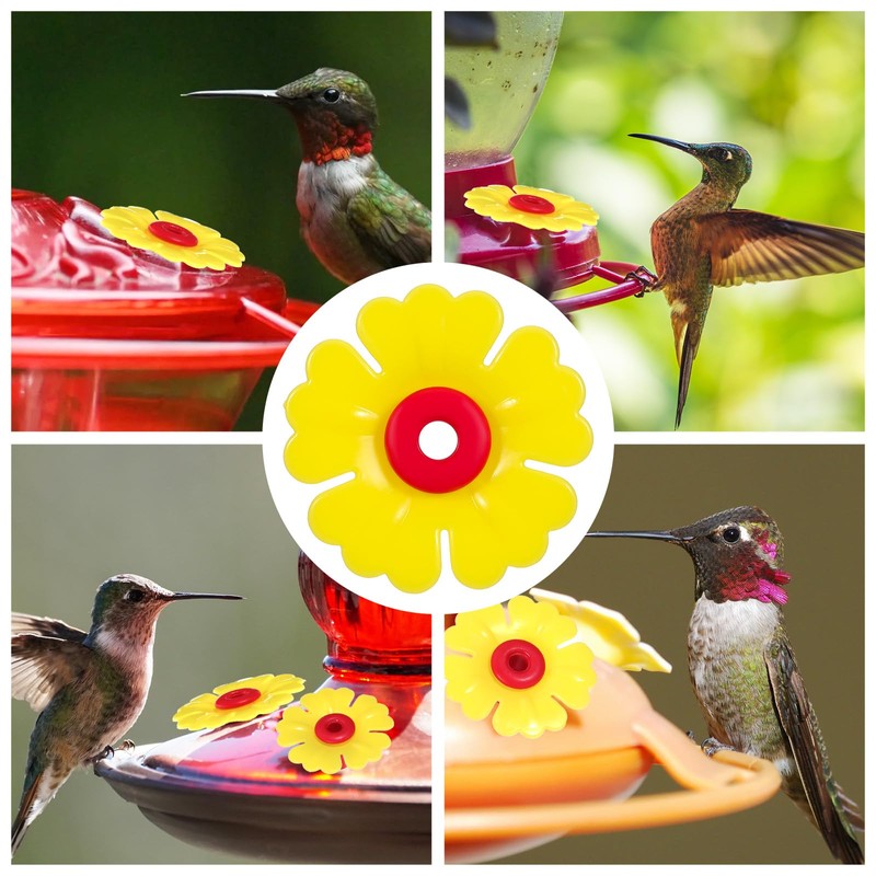 24 Pieces Hummingbird Feeders Replacement Flowers with 2 Cleaning Brush,