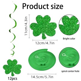 24pcs St. Patrick's Day Hanging Swirl Decorations, St. Patricks Day Pendant, St. Patricks Clover Ceiling Decorations, Glitter Green Lucky Shamrock Hanging Streamer for Home Party Supplies
