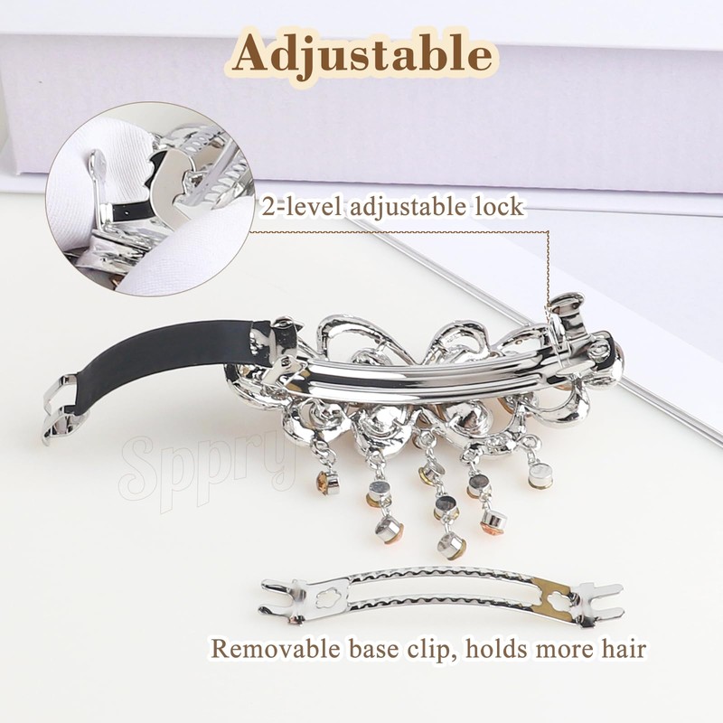 Vintage Royal Rhinestone Tassel Hair Barrette, Dark Blue