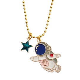 Astronaut Pendant Necklace witch Star Cute Statement Jewelry for Man Woman Gold Color
