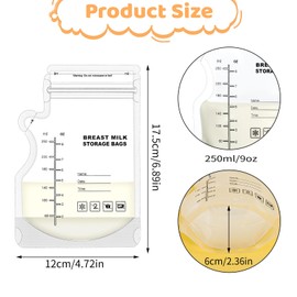 100 Pcs Breast Milk Storage Bags, 250ml Disposable Milk Storage Bags with Pour Spout for Breastfeeding No-Leak Milk Freezer Storage Pouches for Breast Milk Storage