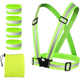 Aohcae Reflective Vest, Kids High Visibility Reflective Running Jackets with 2Pairs of Reflective Armbands Adjustable High Vis Straps Belt for Women & Men, Safety Running Jogging Cycling Walking Dog
