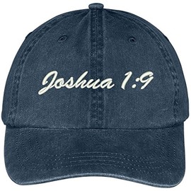 Trendy Apparel Shop Bible Verse Joshua 1:9 Embroidered Pigment Dyed Cotton Baseball Cap - Navy
