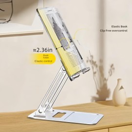 Huacuesy Book Holders for Reading Hands Free,Adjustable Height and Angle Book Stand, Acrylic Aluminum Alloy Book Stand for Reading Foldable Design and high Elastic Clip