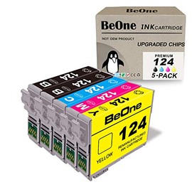 BeOne Remanufactured Ink Cartridge Replacement for Epson 124 T124 5-Pack to Use with Workforce 435 320 323 325 Stylus NX420 NX430 NX230 NX330 NX125 NX127 NX130 Printer (2BK 1C 1M 1Y)