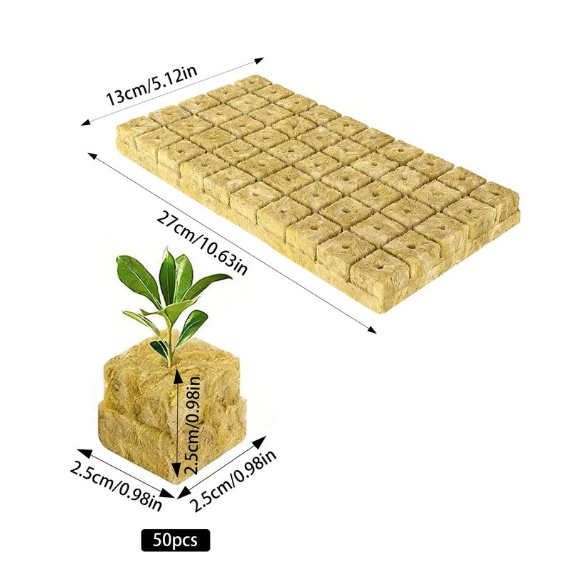 Gloryit Pack of 50 Rock Wool Cultivation, Rockwool Cubes, Rock