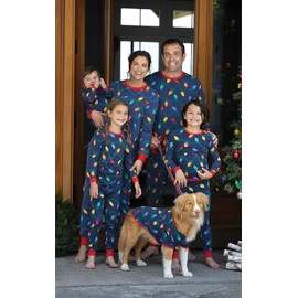 PajamaGram Matching Christmas PJs for Family, Christmas Lights, 12 Months Blue