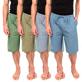 Andrew Scott Men's Soft Poplin Woven Pajama & Sleep Jam Cargo Short Lounge Pants | Multi Packs (X-Large, 4 Pack- Blue/Olive Stripes & Check)