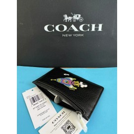 Coach NWT Cosmic Coach Zip Card Case With Rocket Print Black Multi Leather