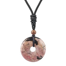 Ladeukoi Natural Round Stone Doughnut Necklace for Women Men, Handmade Healing Crystal Lucky Pendant Necklaces Adjustable 18-29 Inches, Stone