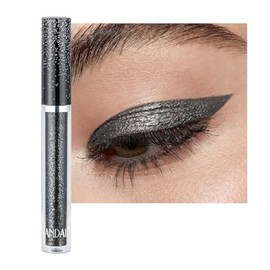 Metallic Liquid Glitter Eyeshadow Stick | Long-Lasting, Quick-Drying, Waterproof Shimmer Highlighter for Smokey & Sparkly Eyes | Beauty Cosmetics Eye Shadow Makeup for Women & Girls - Black
