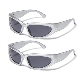 JASPIN Y2K Wrap Around Sunglasses for Women Men Sliver Oval Fashion Trendy Sport Shades UV400 Eyeglasses