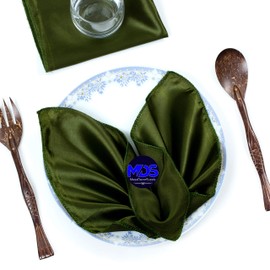 mds 100 Unidades Boda 30,5 x 30,5 cm Cuadrado (satén, Servilleta o Pañuelo para Boda Banquete Decoración, Color Blanco, Olive Green, 1