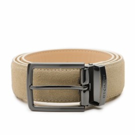 Riemen & Co DTCH.FIT Oliver Suede Belt - Adjustable Buckle in Gunmetal - 3.5 cm Wide, sand