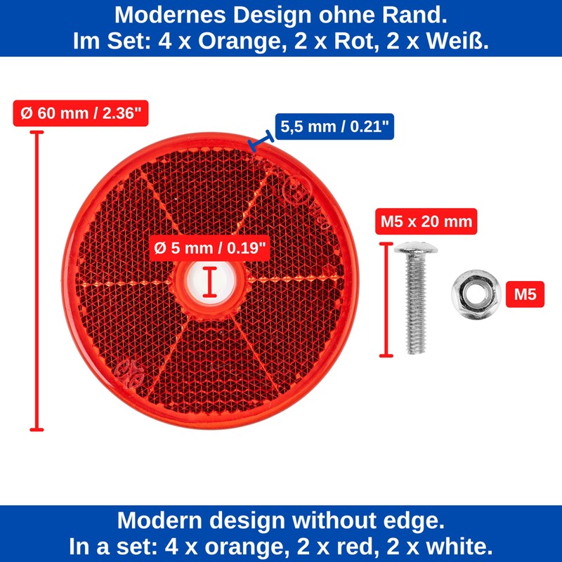 8 Pack Orange White and Red Round Reflectors Diameter 60mm