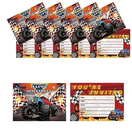 20pcs Monster Truck Birthday Party Invitations,Monster Truck Party Supplies, Monster Truck Invitation Cards for Kids boys