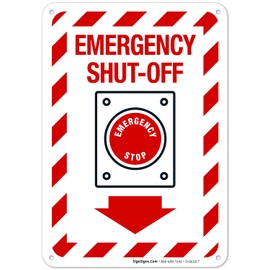 Sigo Signs Emergency Shut-Off Sign, (SI-6828) 10x7 Inches, Rust Free .040 Aluminum, Fade Resistant, Indoor/Outdoor Use, Made in USA