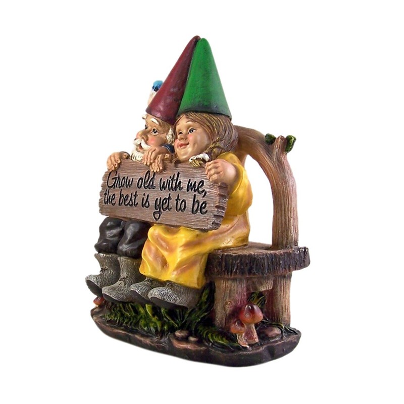MOSKILA Sitting Gnome Couple Garden Statue 11.5 Inch Multicolored Resin