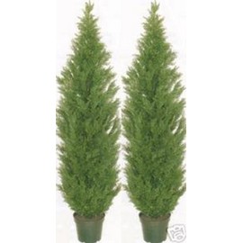 Two 5 Foot Artificial Topiary Cedar Trees Potted Indoor Outdoor Plants