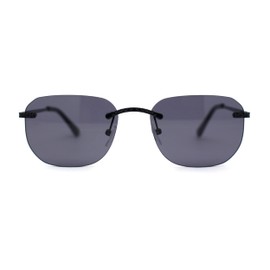 SA106 Mens Rimless Metal Chain Jewel Frame Rectangle 90s Rapper Sunglasses All Black