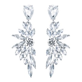 BriLove Women's Wedding Bridal Crystal Teardrop Multi Marquise Cluster Bling Dangle Earrings Clear Silver-Tone