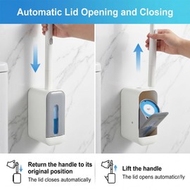 Scopino WC con 16 Testine di Ricambio in Spugna, Scopettino per Toilette con Supporto da Parete senza Forare, Accessorio per la Pulizia del Bagno, Casa e Hotel