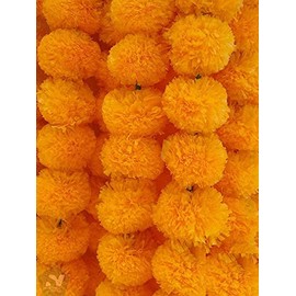 Pound Veg Pack of 5 Artificial Flowers, Light Orange Marigold Flower Garlands 5 Feet Long, for Parties, Indian Weddings,Decorations, Home Decoration, DIWALI, Indian Festival (Light Orange)