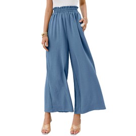 Eteviolet Boho High Waisted Pants for Women, Leoprad Wide Leg Flowy Pants(Blue Grey,L)