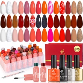 Juego de 27 esmaltes de uñas en gel, 21 colores, rosa, rojo, blanco, amarillo, con capa superior, capa base y pincel delineador de gel, con luz...    