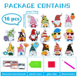 QIUQI 16 Pieces Painting by Numbers Garden Gnomes Magnets, Diamond Painting Fridge Magnets, Painting by Numbers Children Adults, Diamond Painting Garden Gnomes for Home Wall Decor, Gifts for Girls
