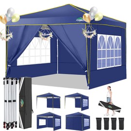 COBIZI Pop Up Canopy 10x10 Canopy with 4 Removable Sidewalls, Canopy Tent for Parties Waterproof Wedding Event Canopy,Instant Outdoor Gazebos with Church Window,Carry Bag,4 Stakes,Ropes & Sandbags