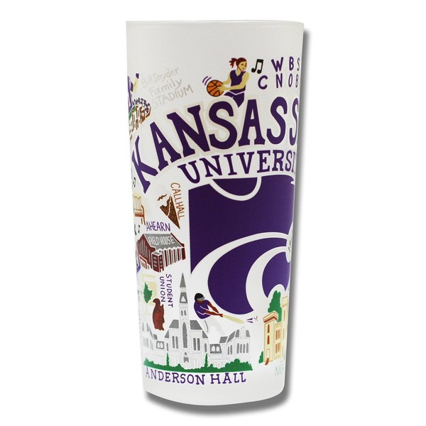 Catstudio Drinking Glass, Kansas State University Glass Cup for Kitchen,