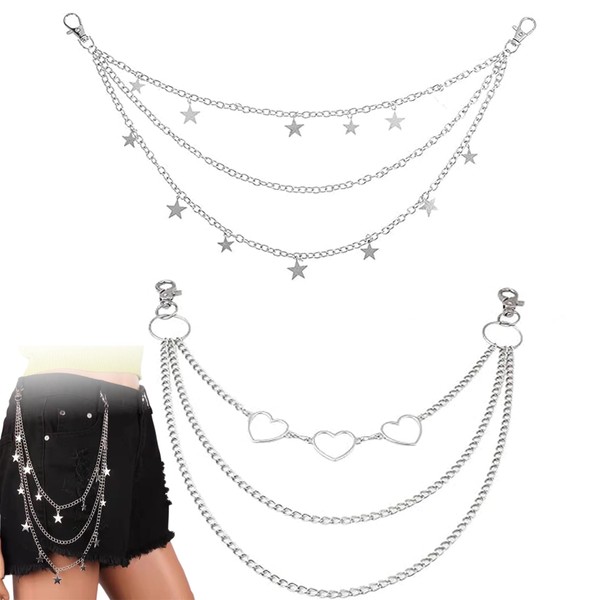 YGCQFH 2PCS Star Heart Pants Chain 2 Styles, Hip-Hop Style