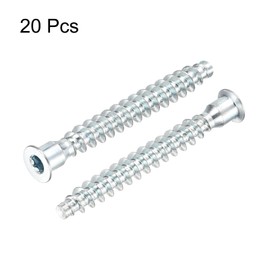 sourcing map 20Pcs M7x60mm Hex Socket Countersunk Head Self Tapping Connecting Screws Carbon Steel Furniture Confirmat Screw, Silver