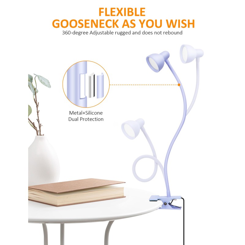 LiFMIRA Clip on Lamp USB Reading Light, 3 Color Modes,