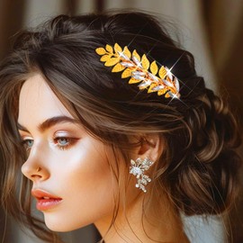 Asooll Bride Wedding Hair Comb Gold Leaf Hair Piece Crystal Hair Accessories for Women